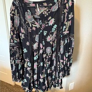 Free People Black Floral Lace Blouse